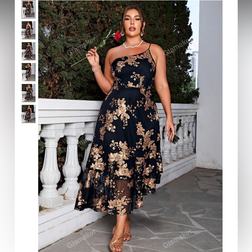 Elegant Gold and Black One Shoulder Sundress for Cocktail Events